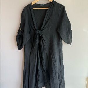 Black  Tie-Front Tunic made in Italy Saga 100% linen one size